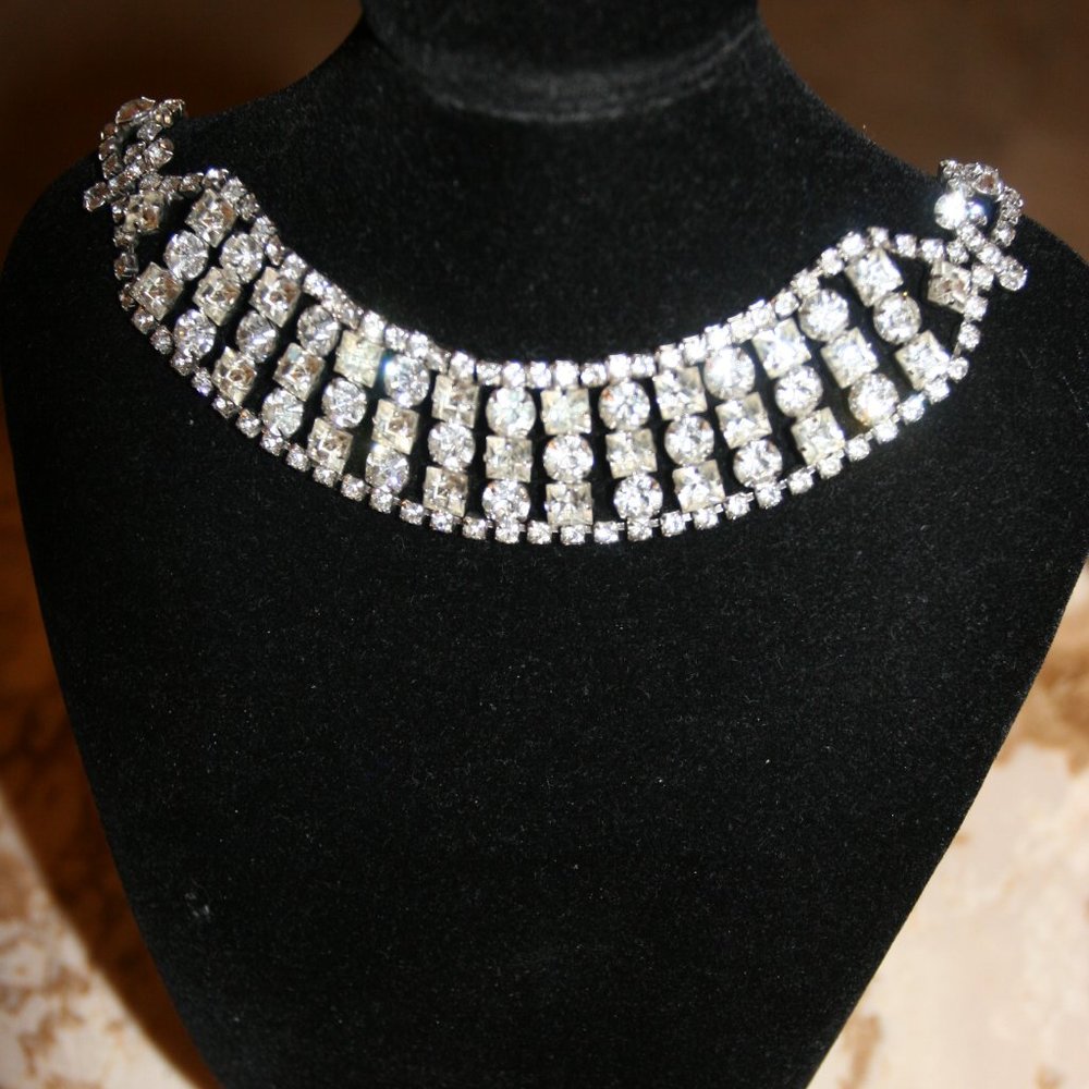 Vintage five-row 15" rhinestone choker or necklace